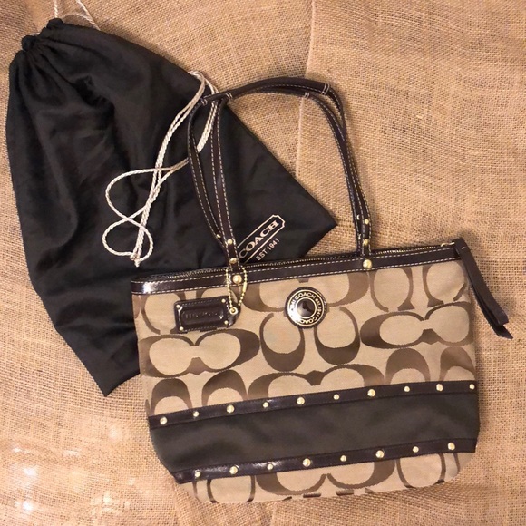 Coach Signature Stripe Studded Sateen Tote - Picture 4 of 8